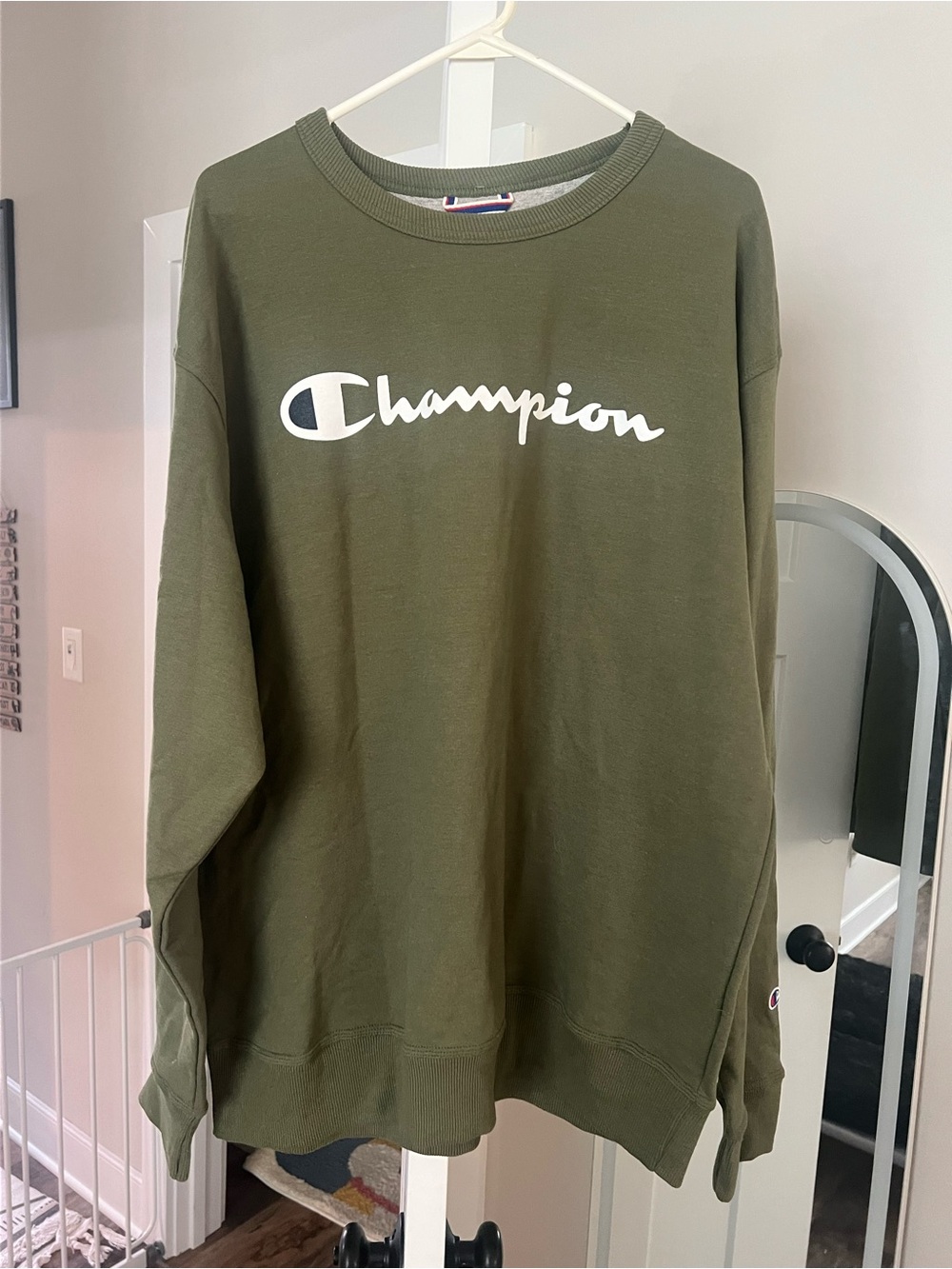 Champion Olive Green Crewneck Sweatshirt with White Logo